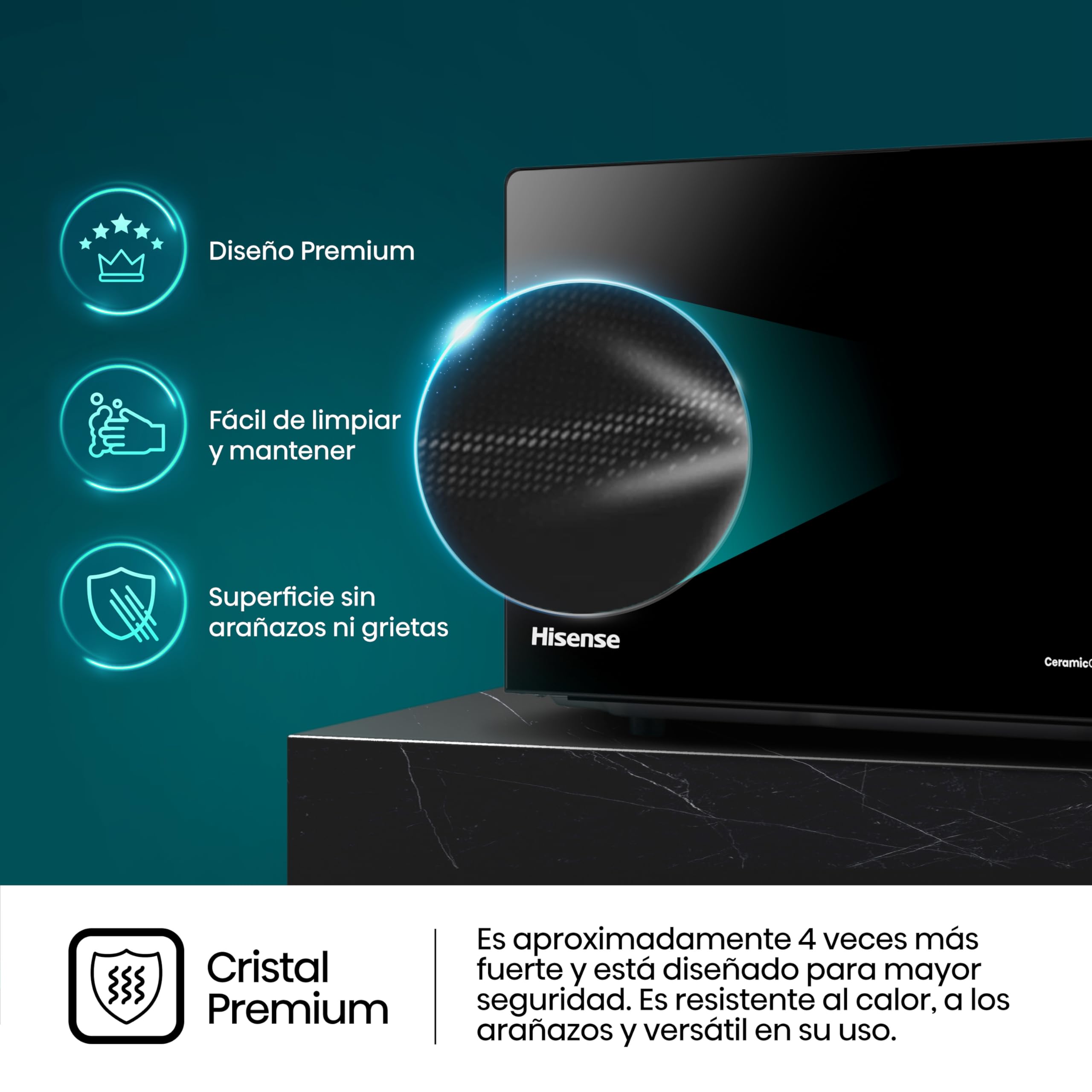 Hisense H20MOBP1G - Microondas con Grill 20 L, 700 W de Potencia, 800W Grill, Revestimiento Cerámico, Cristal Premium, 5 Niveles, Fácil Limpieza, Temporizador cocción, Negro