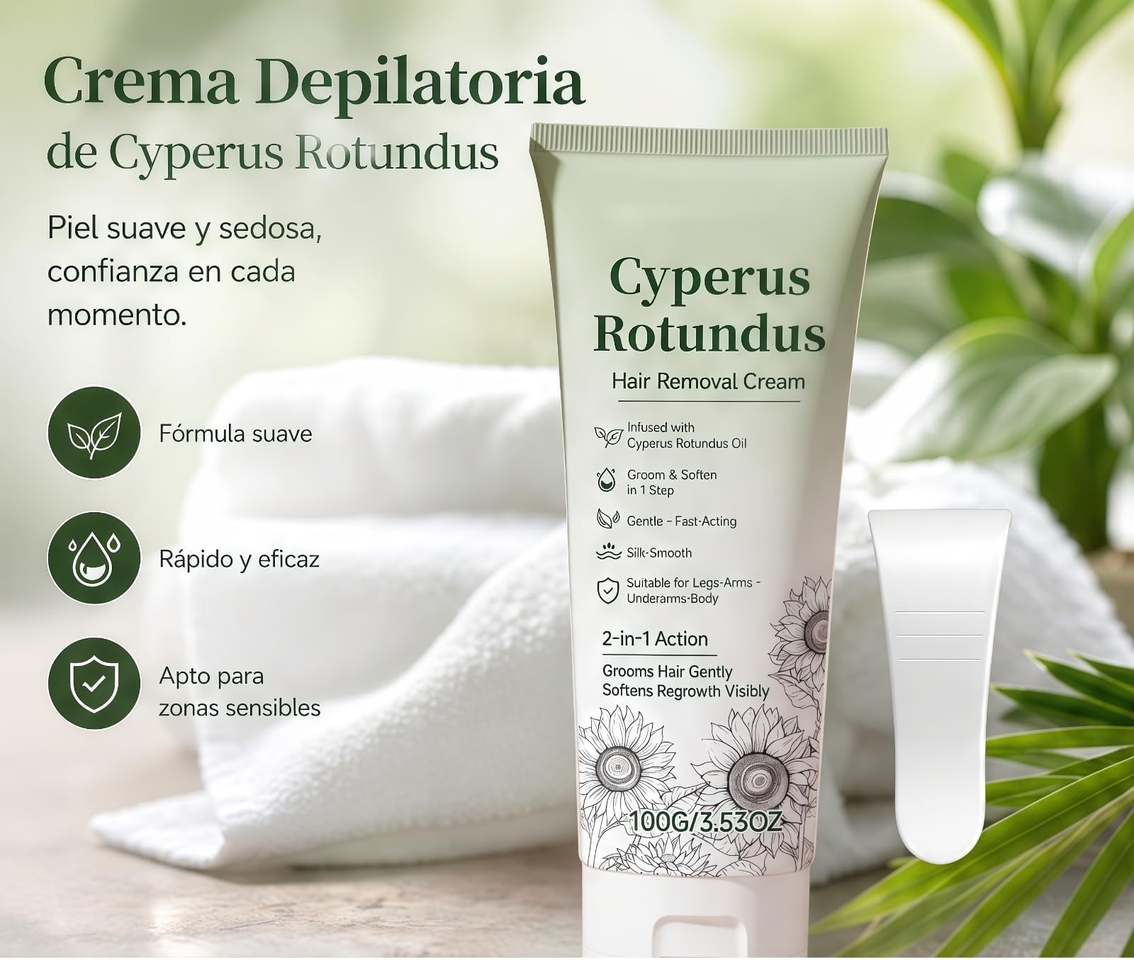 Crema depilatoria Cyperus Rotundus, crema per la rimozione dei peli del corpo, crema depilatoria e idratante 2 in 1, formula intensamente rivitalizzante, per gambe, petto, addome e ascelle