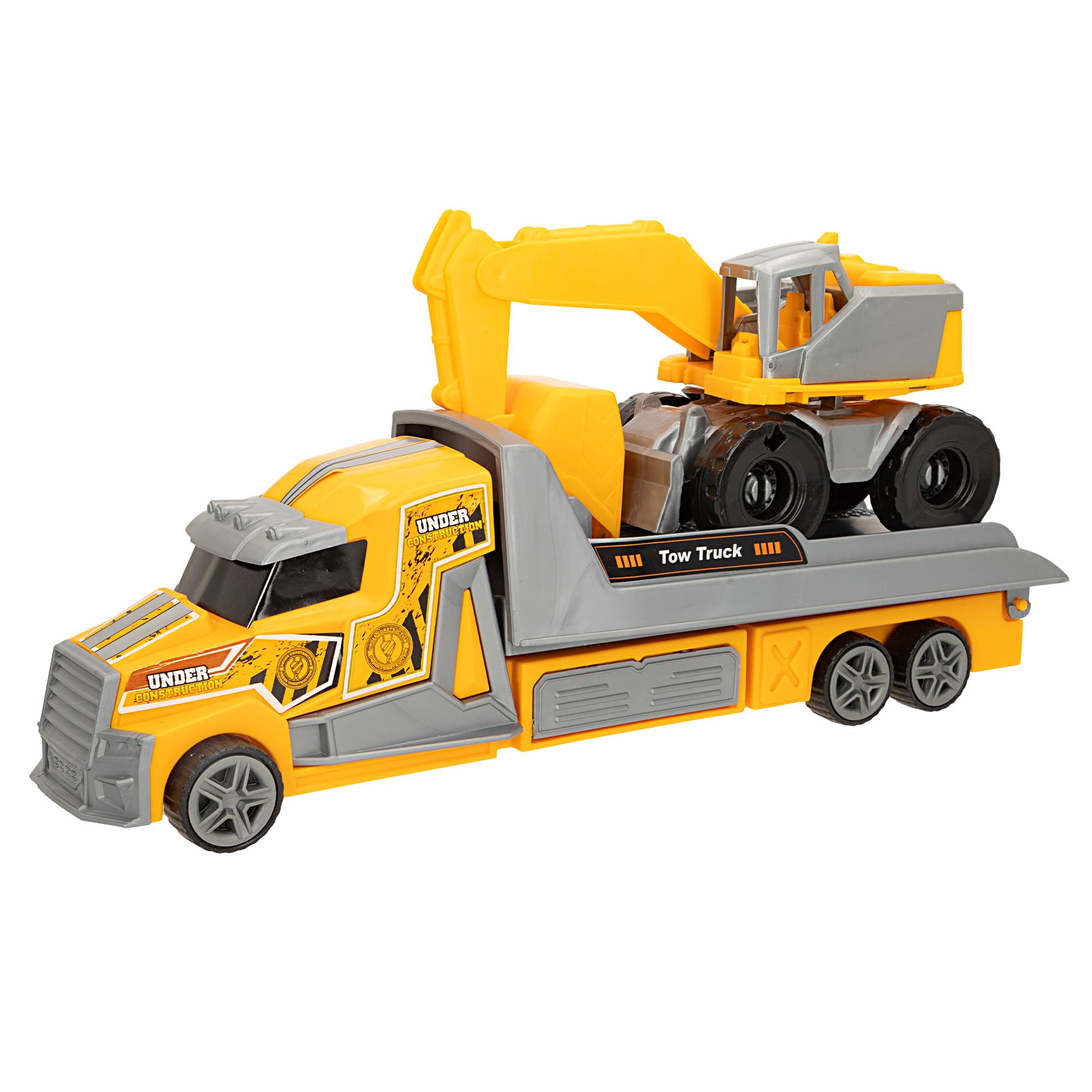 Colorbaby Camión portavehículos, Excavadora Juguete, Camión grúa, Sistema de fricción, Tráiler, Vehículos de construcción articulados, Juguetes niños 3 años, Regalos Infantiles, 47279