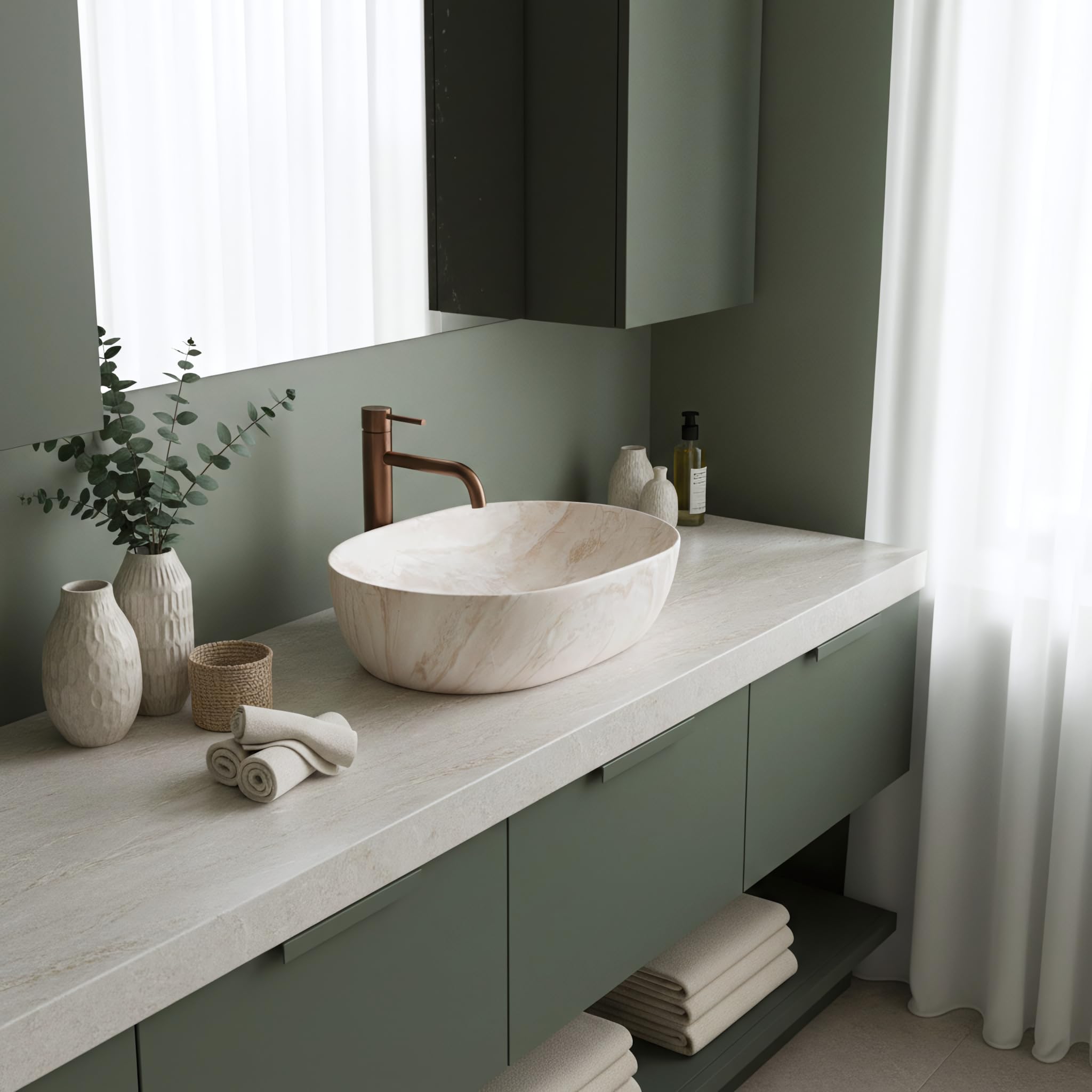 Lavabo Sobre Encimera Rea Amelia Kallisto 48 Beige 48X34,5X13,5Cm