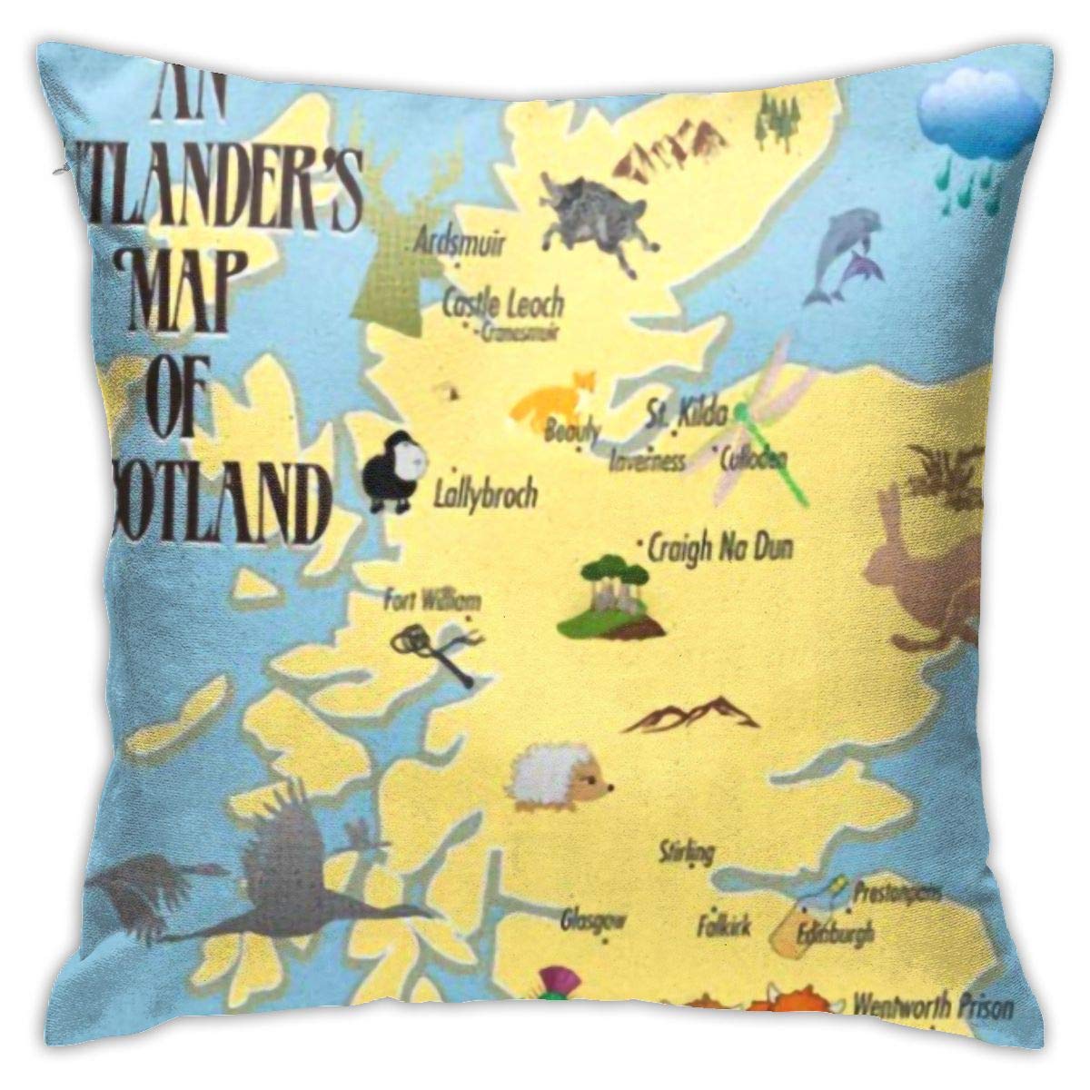 SXboxing Decorative Throw Pillow Covers 18x18 Inches，Christmas Square Throw Pillow Cases for Sofa Bedroom Car Outlanderfanmerch Outlander Map of Scotland Jamie Claire Fraser Television