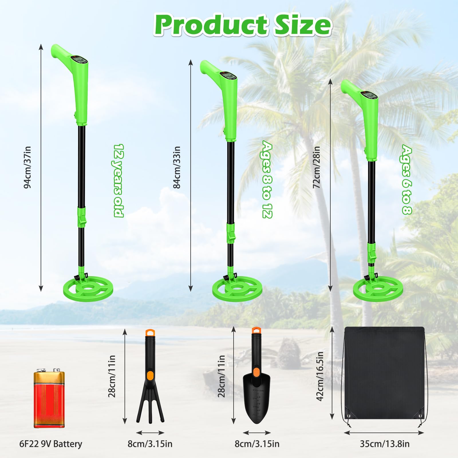 Detector de metales para niños, Detectores de metales de alta precisión con pantalla LCD, detector de metales ligero para niños con mango ajustable, bobina de búsqueda de 6 '' impermeable para