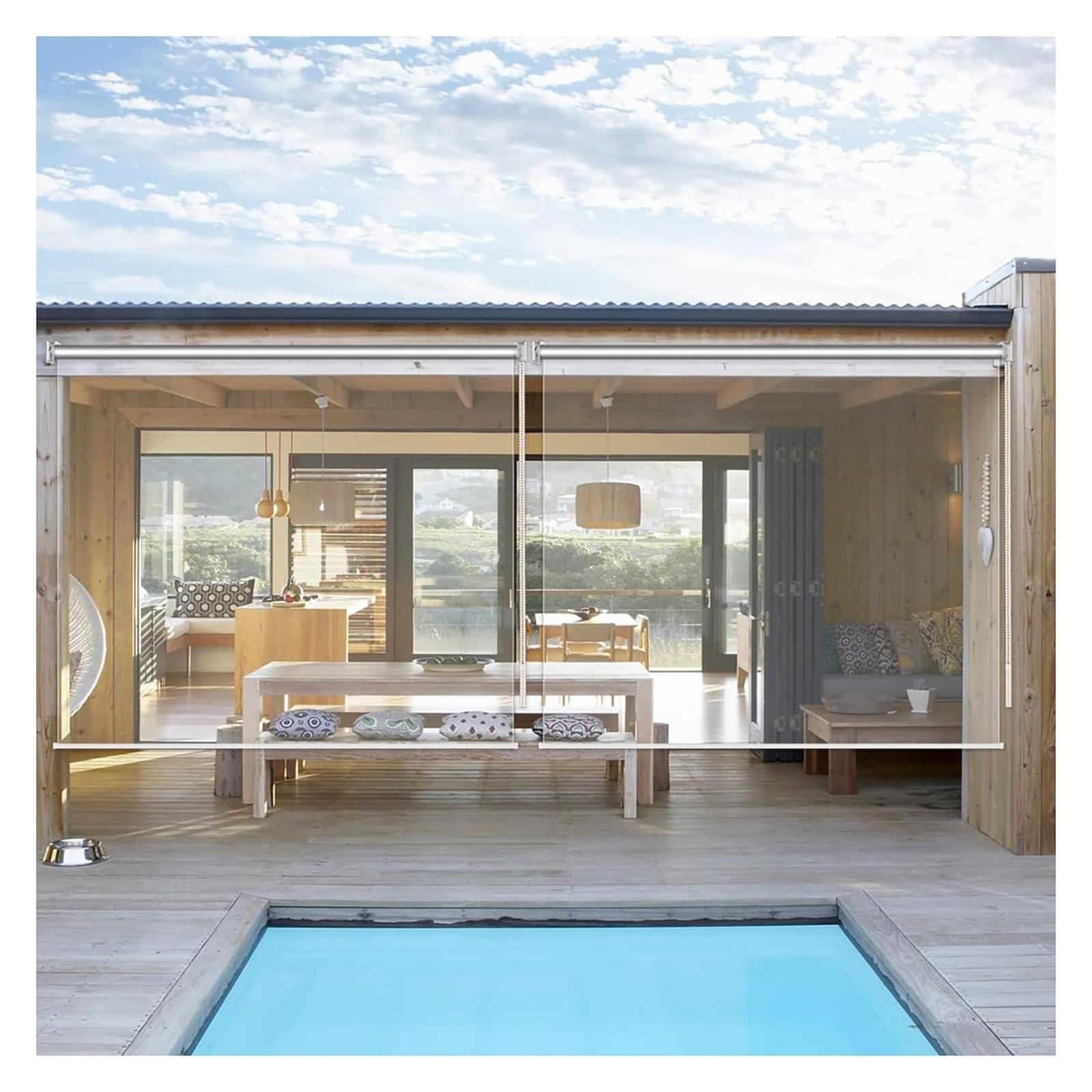 Tende a rullo in PVC trasparente, tenda antivento impermeabile per balcone, tenda avvolgibile in plastica trasparente con raccordi, per interni/esterni, patio, facile da installare e pulire