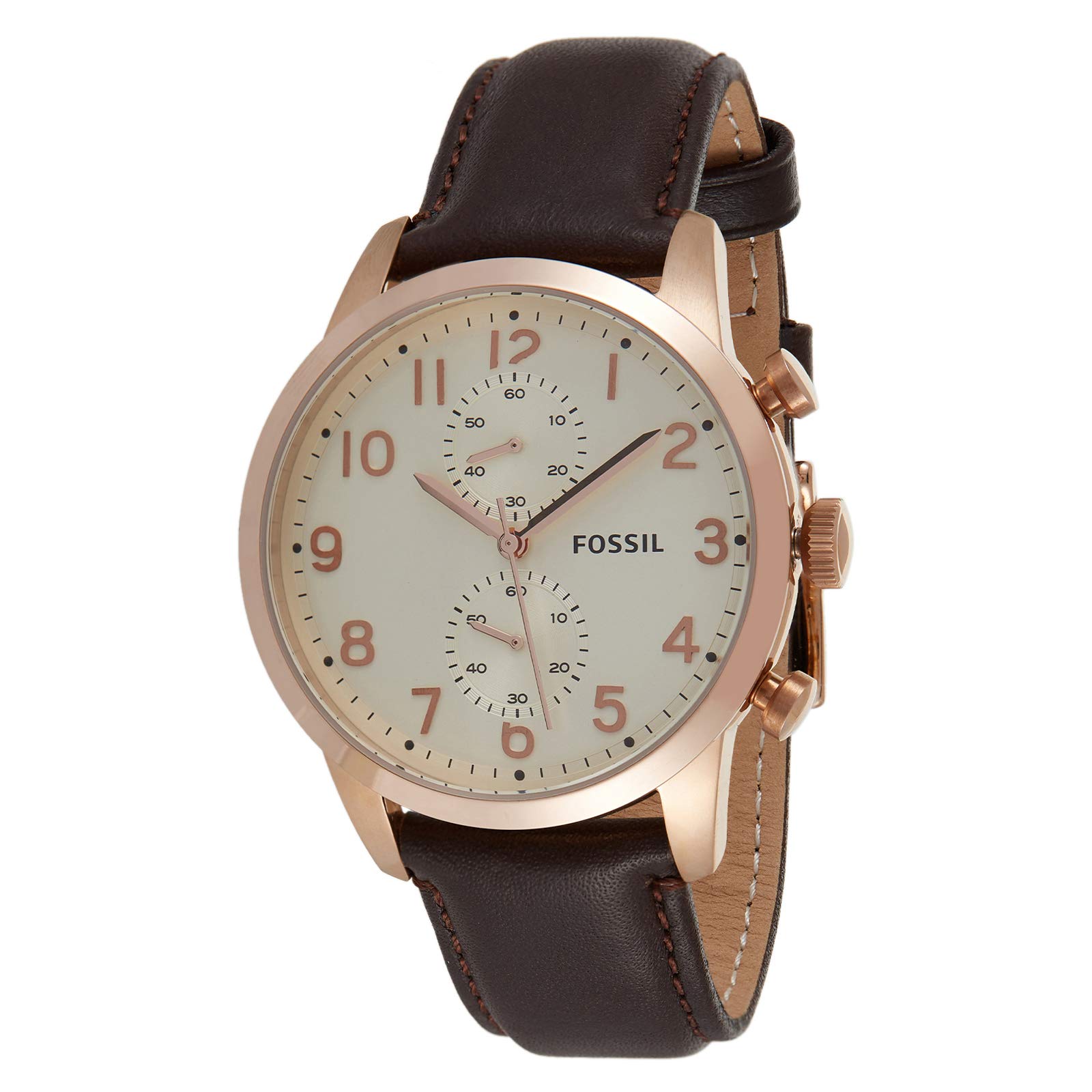 Fossil Men's Cream Dial Leather Band Watch - FS4987