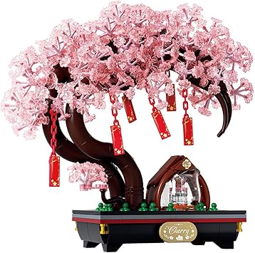 Cherry Bonsai Tree House Building Blocks Set, 706 PCS Micro Sakura Wishing Building Blocks Model Toy, Creative MOC Construction Blocks Set, Micro Bricks Not Compatible with Major Brands
