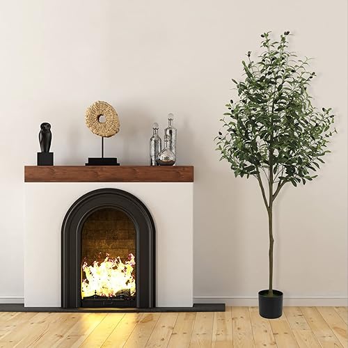 Miniatura 6 de TONAHUTU Árbol de olivo artificial, planta de olivo artificial de 6 pies en maceta, 16 ramas y frutas, adecuada para salas de estar modernas, hogar,