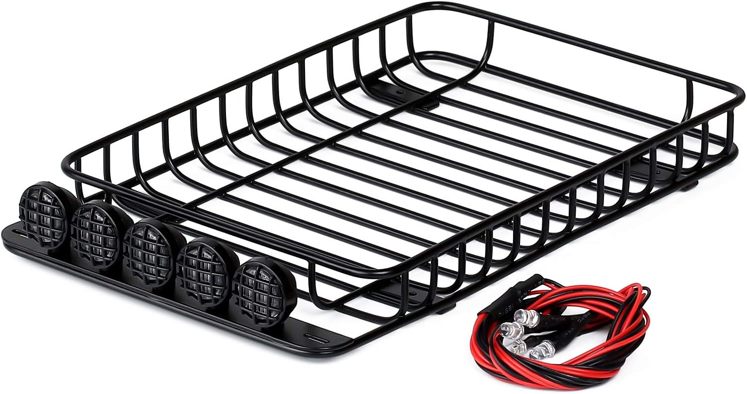 RC 1/10 Metal Roof Rack Luggage with 5 LED Set for 1/10 RC Crawler Car Traxxas TRX-4 Axial SCX10 90046 SCX10 III AXI03007（Set B）