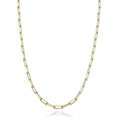 Miabella Italian Solid 925 Sterling Silver, 18Kt Gold Plated 2.5mm Paperclip Link Chain Necklace for Women Men, Made in Italy