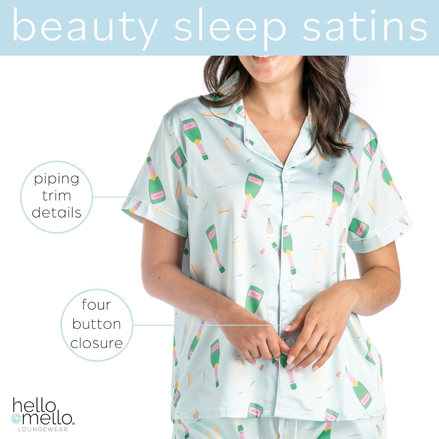 Hello Mello Pajama Top Satin Pajamas Short Sleeve Button-Down Silky Shirt for Women, Girl - Image 3