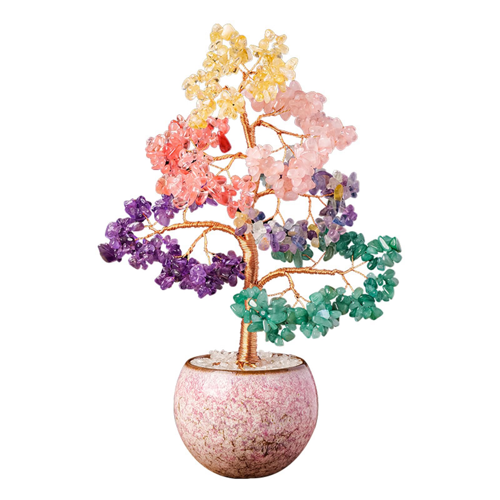 Arbre à Argent en Cristal Naturel à puces de 7 Couleurs – Arbre