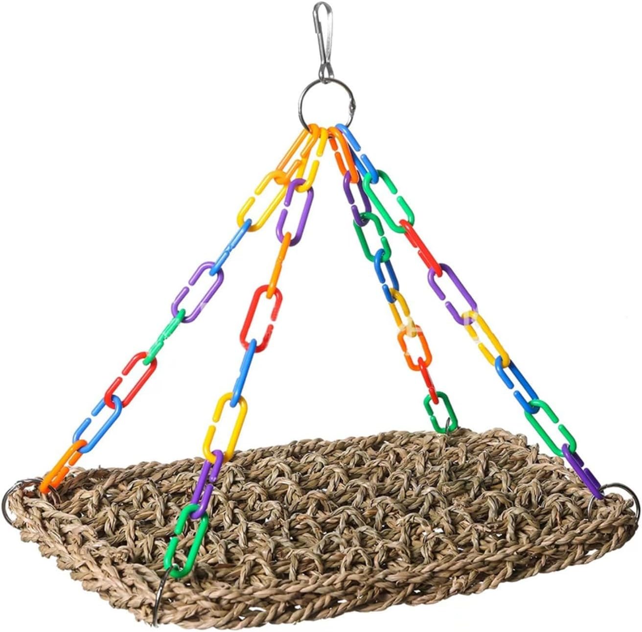 Bird Grass Swing Mat Parrot Climbing Seagrass Bird Swing Toy With Hanging Hooks,Multi Purpose Climbing Perch Designed To Engage Small Birds(M)