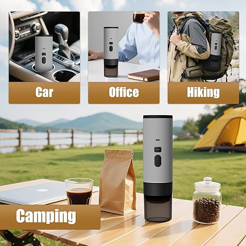Miniatura 6 de Cafetera portátil para viajes, campamento, cafetera de café expreso autocalentable con USB-C, compatible con café molido y cápsulas NS, máquina de