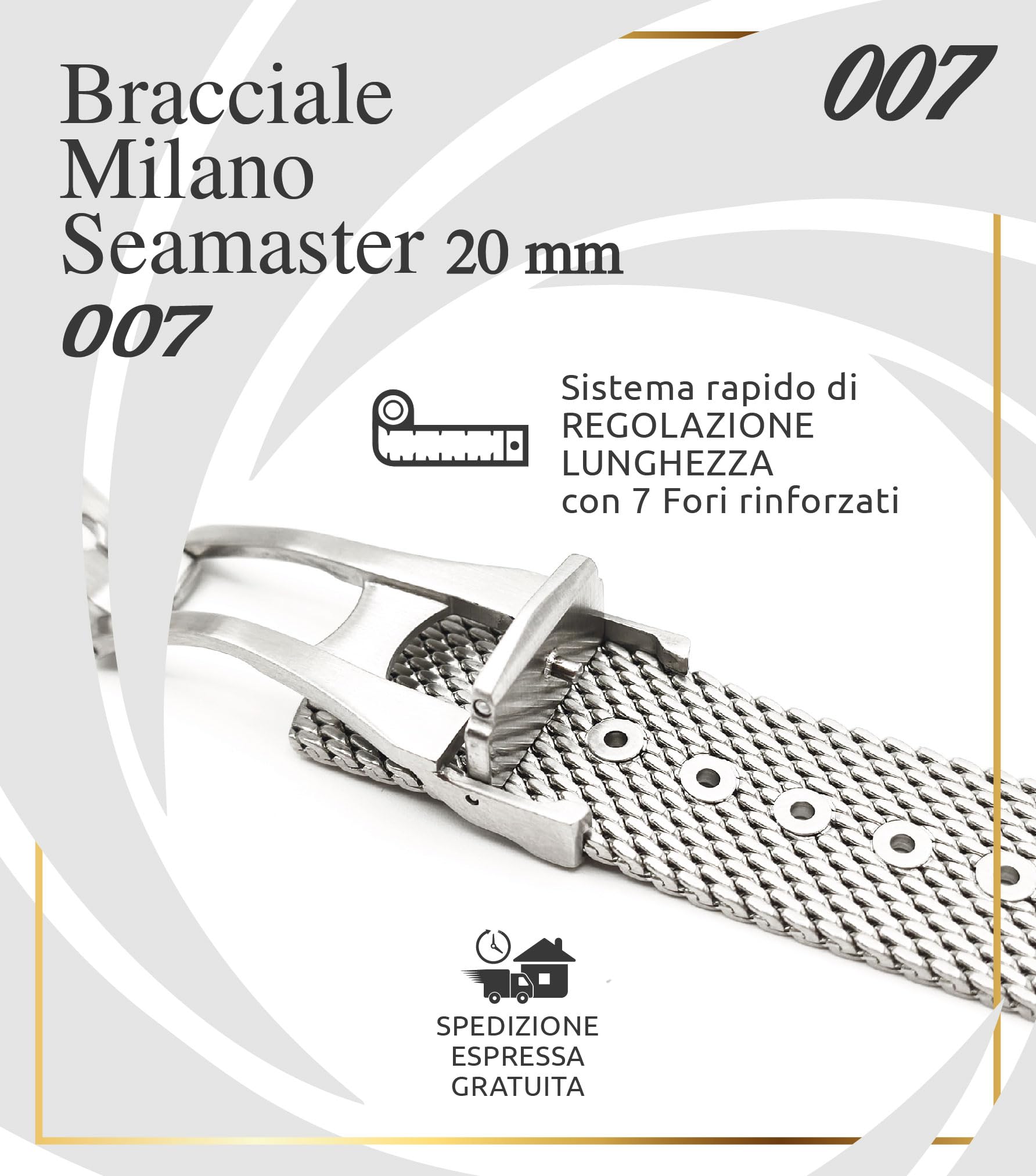 Milano-Armband Silber Voll INOX 316L MIilan ONE MORE Armband 20 mm kompatibel mit Omega Seamaster 007" Sub Diver