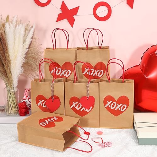 Miniatura 2 de 30 bolsas de regalo para el día de San Valentín con etiquetas, bolsas de papel kraft para envolver regalos con asas, bolsas de dulces de San