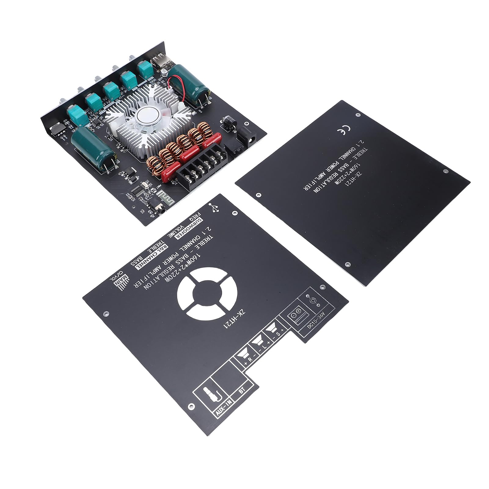 Denash Scheda Amplificatore Audio a 2.1, Modulo Amplificatore 5.0 con Uscita HiFi 160Wx2 e Ventola Silenziosa, per connettività USB AUX Compatibile con TDA7498E (ZK-HT21)