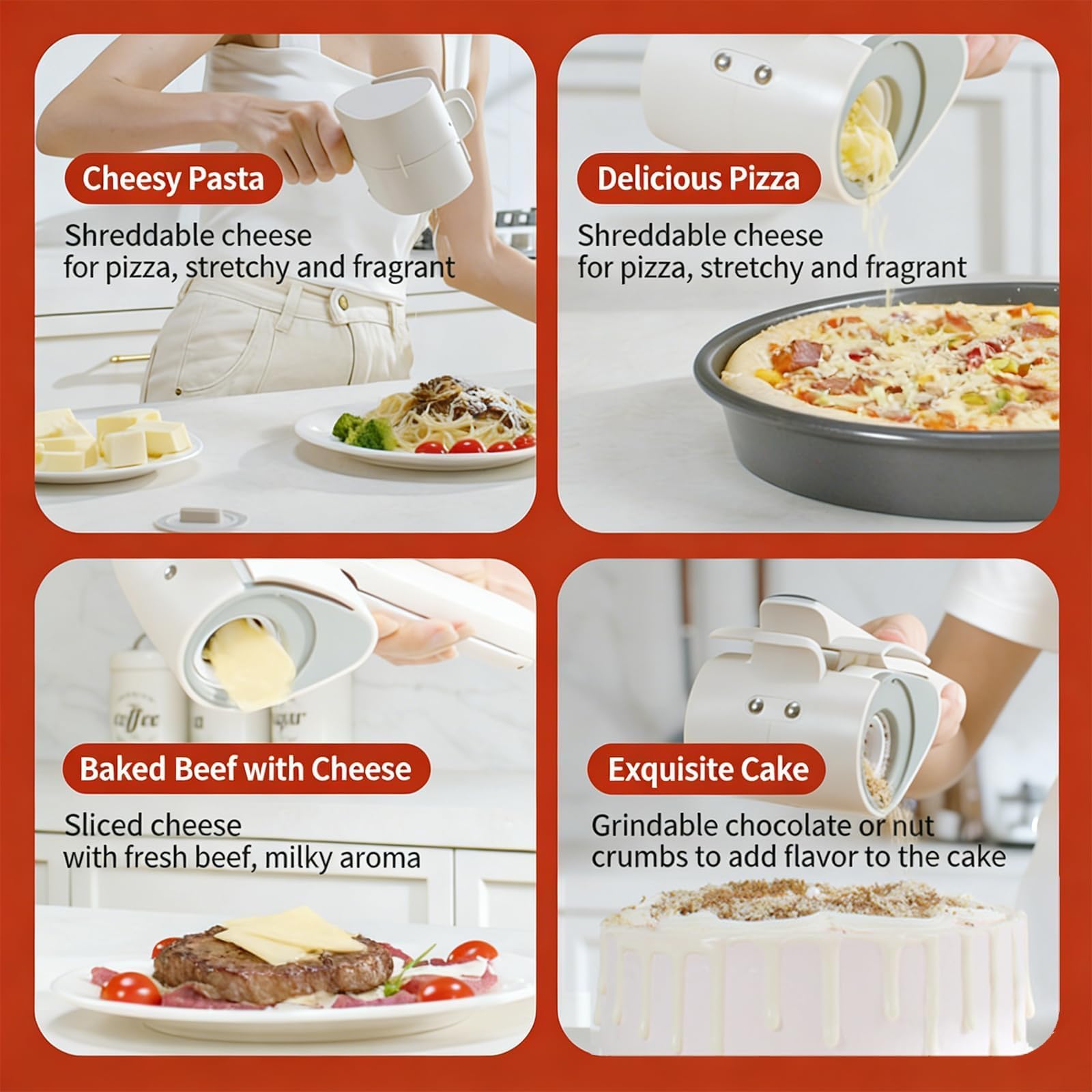 Elektrische Käsereibe mit 2 Drehtrommeln, One-Touch-Steuerung, für Käse, Nüsse, Schokolade & Gemüse