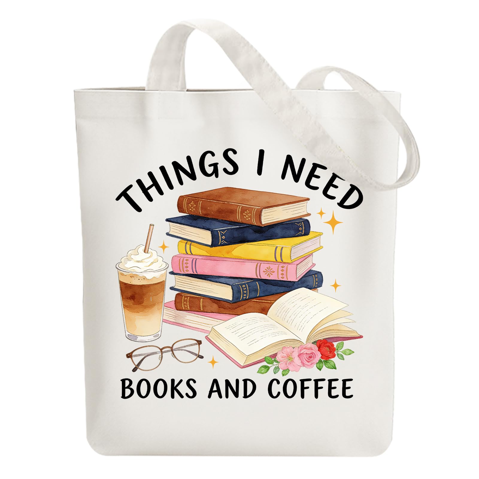 ANATTASOUL Canvas Tote Bag Books and Coffee Reusable Cotton Bag for Women, 15.74"x14.96" Durable and Foldable Cloth Shoulder Bags with Zip Pockets for Shopping, Vacation, Work, Gym, Gifts