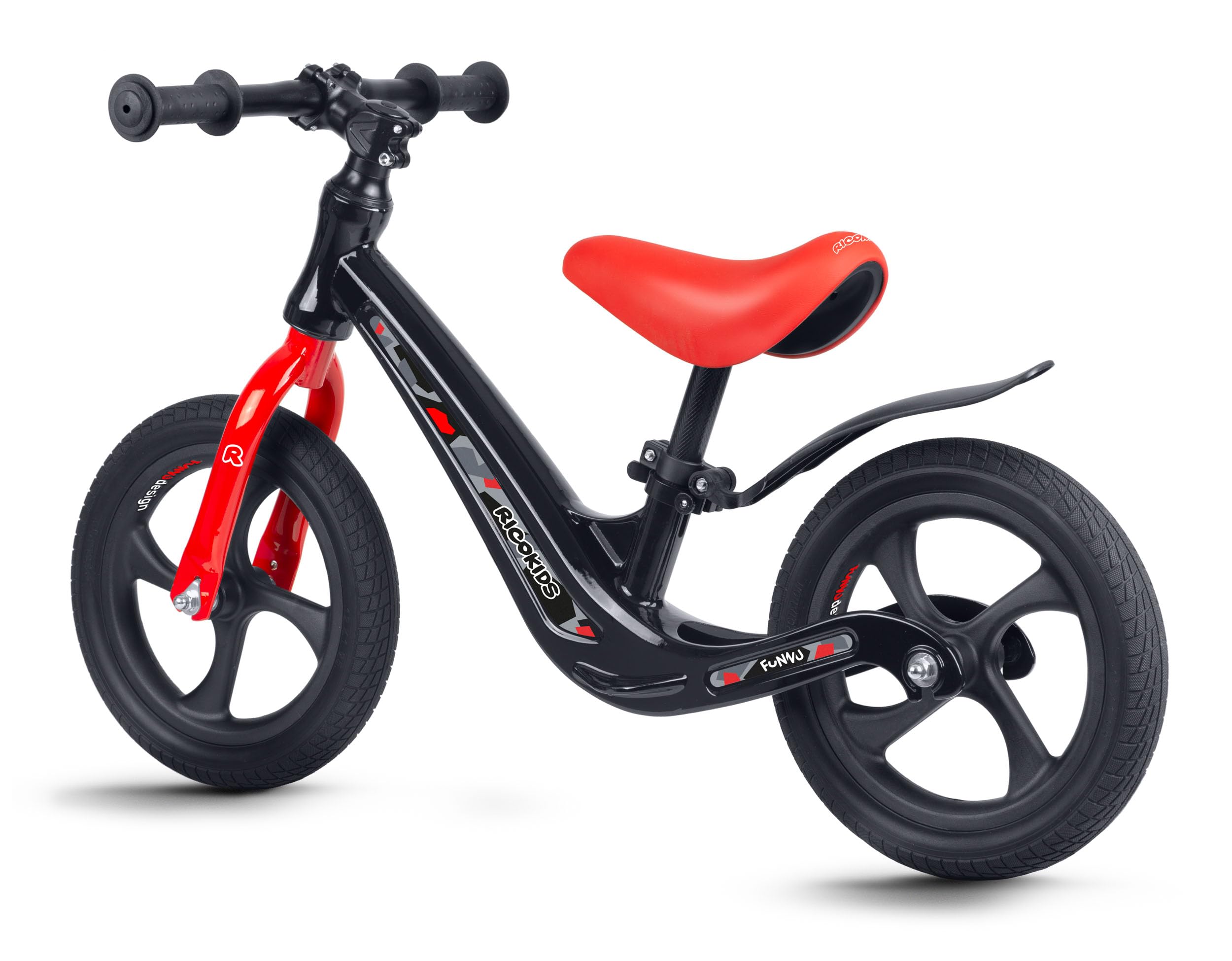 Ricokids Draisienne pour Enfant - Selle réglable en Hauteur - Roues en polyuréthane Anti-crevaison 12" - Noir