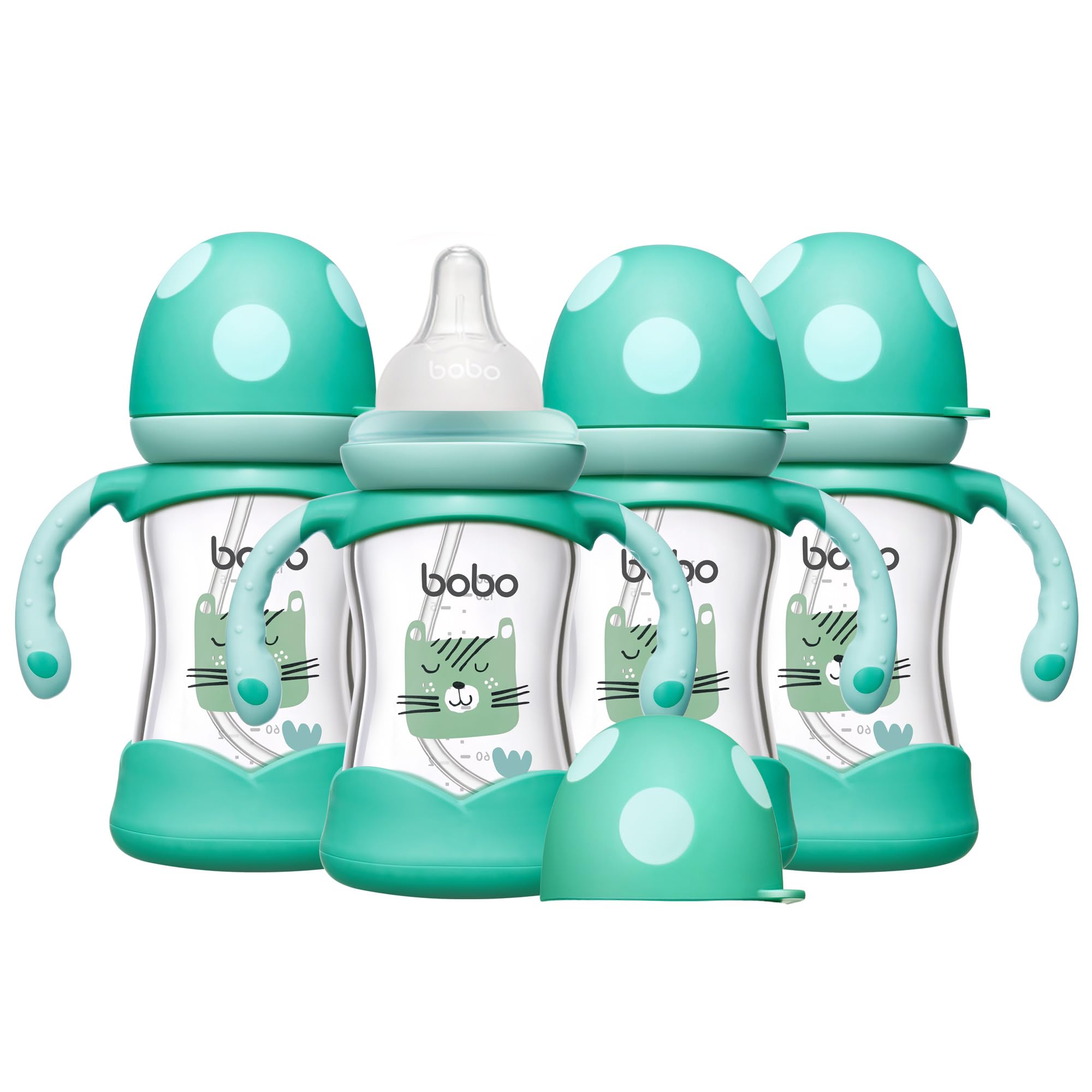 YOHKOH Natural Glass Baby Bottle with Natural Response Nipple, Wide Neck Baby Bottles with Handle, Newborn Anti-Colic Baby Bottles Gift Set, Clear (
