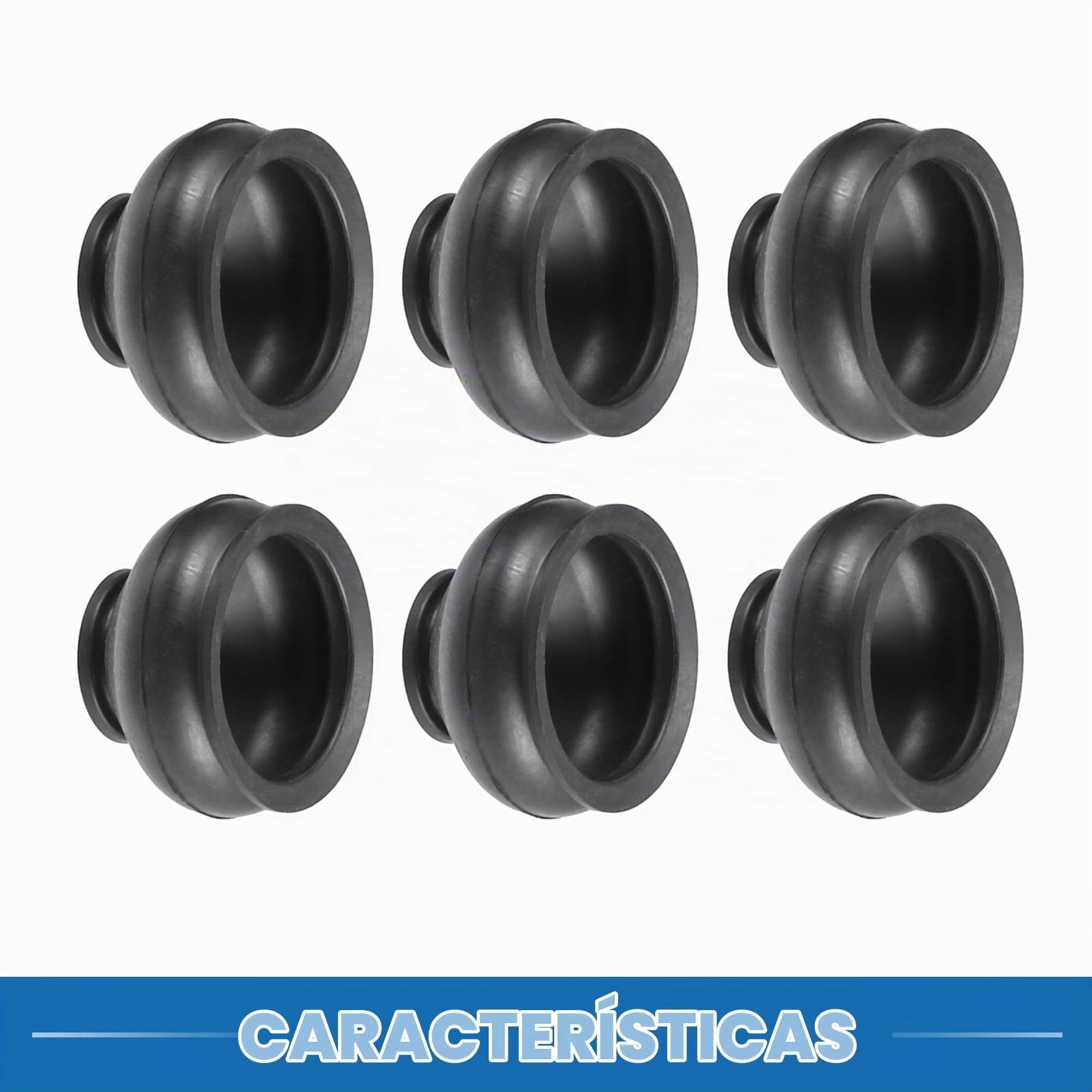 A ABSOPRO Bota De Articulación De Bola Negra 6 Piezas Para Coche Goma | Material: Goma, Color: Negro, Tamaños: 11Mm, 21Mm, 35Mm, 27Mm, Uso: Universal Para Coche, Reemplazo Directo