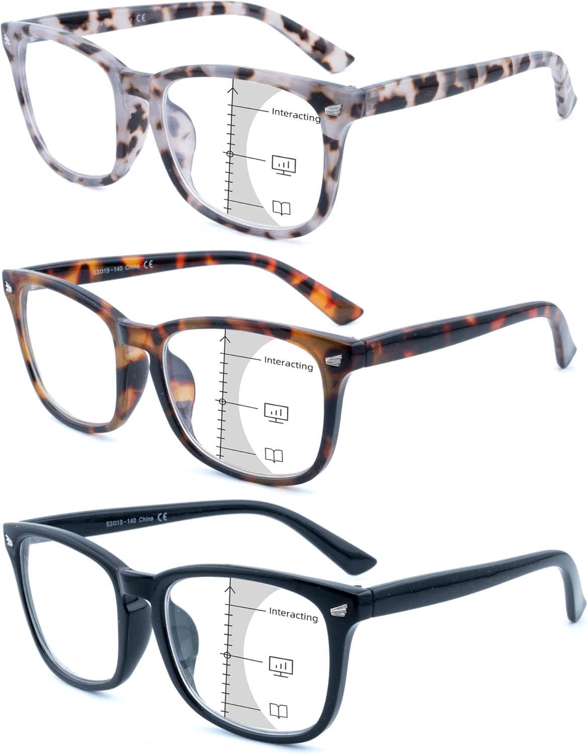 3 Pack Progressive Multifocus Reading Glasses for Women Men Multifocal Readers PC Frame Fixed Hinge Eyewear, +1.25 - Image 2