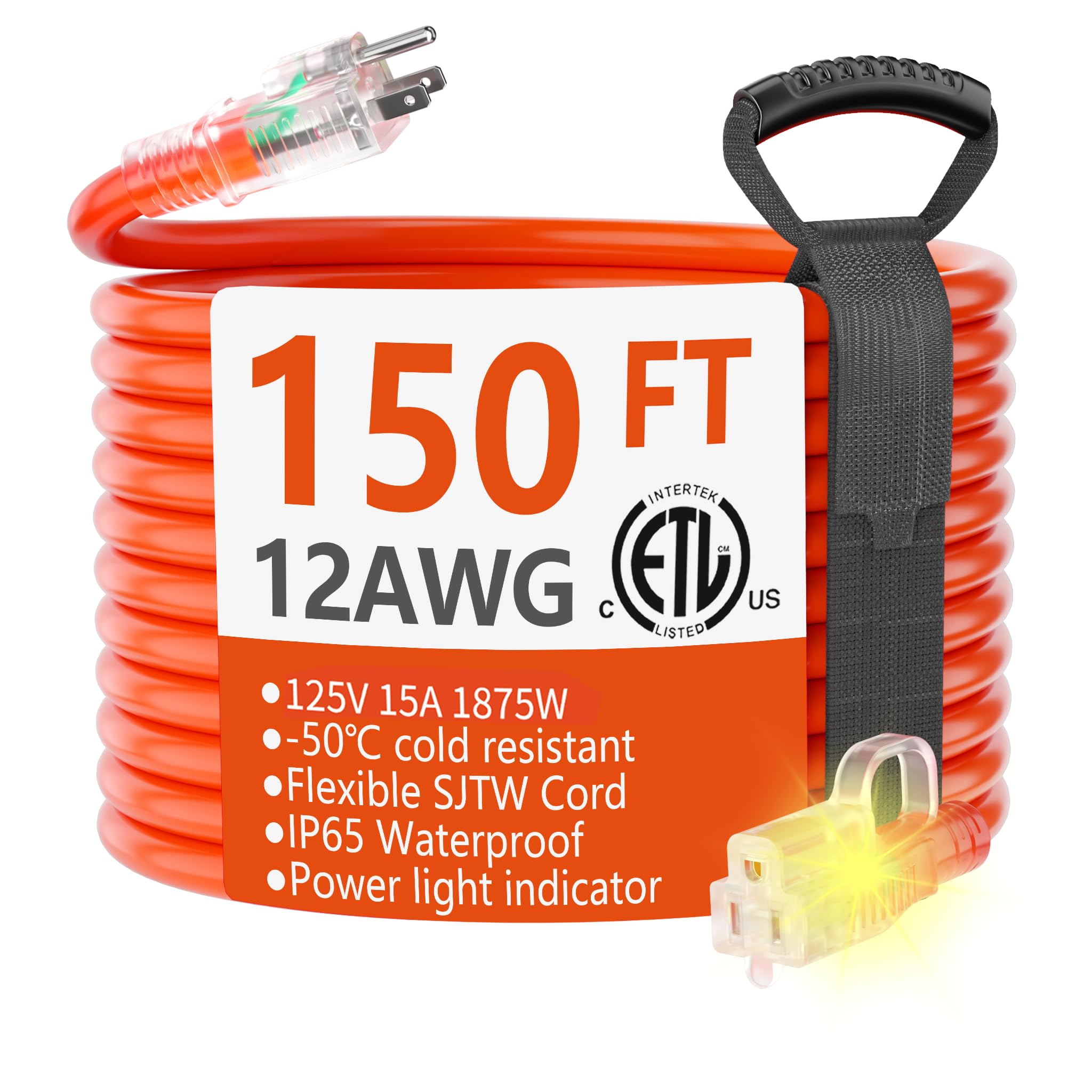 HUANCHAIN 150 ft Outdoor Extension Cord Waterproof 12/3 Gauge