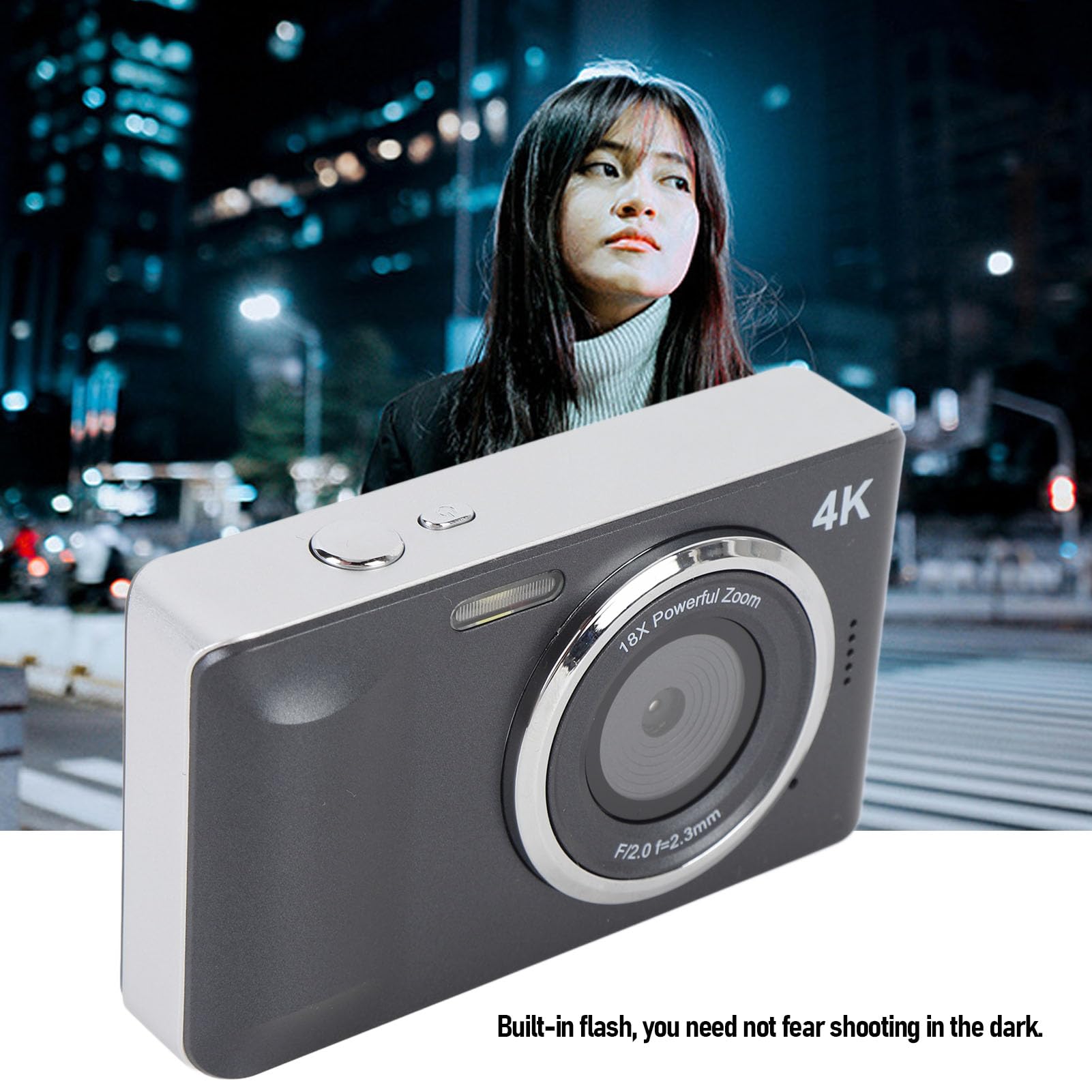 Kamera Cyfrowa 4K 64MP Kompaktowy Punkt Autofokusu i Fotografowanie z 18 -krotnym Cyfrowym Zoomem 2,8 -calowym Ekranem dla Miłośników Fotografii (BLACK)