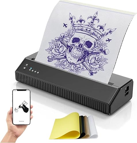Bcetasy Wireless Thermal Tattoo Printer, with 10pcs Paper Portable Tattoo Stencil Printer Rechargeable Thermal Transfer Copier Tattoo Thermal
