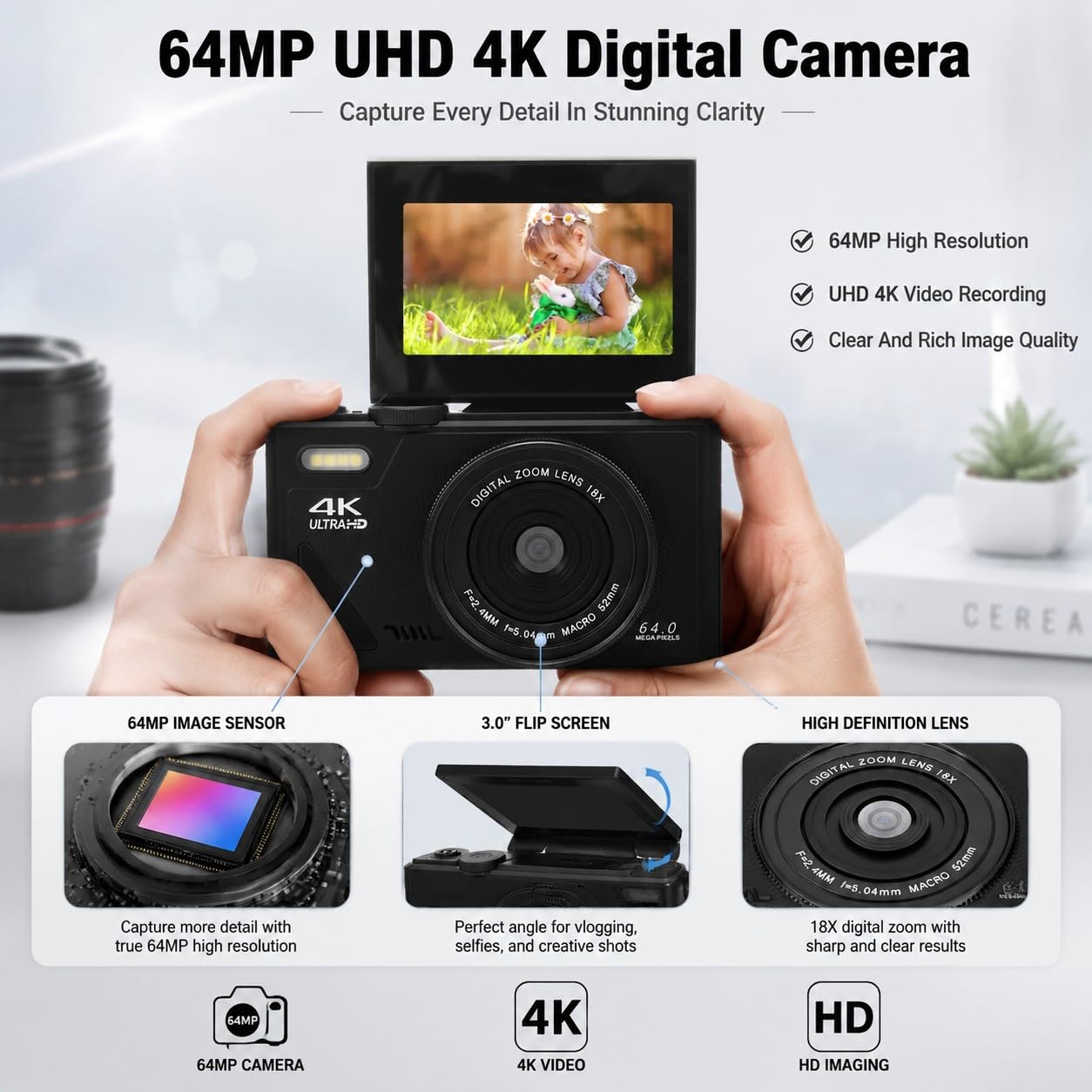 Amazon.com : Generic 4K Digital Camera, 18X Zoom Camera with 3