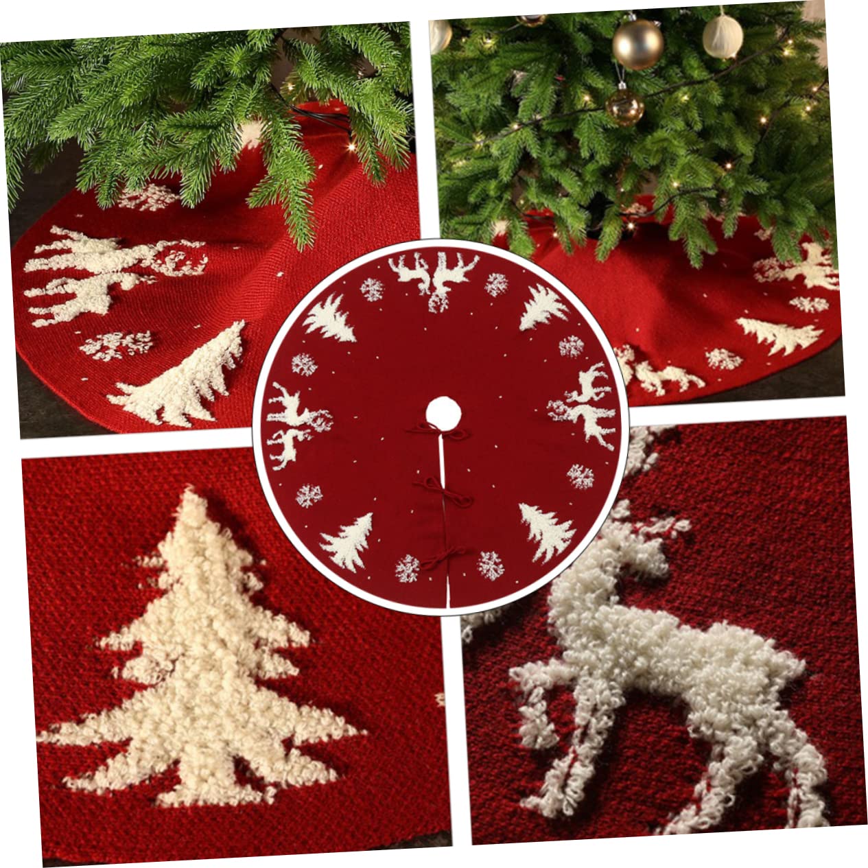 1 Pezzo Tappetino per Albero di Natale in Acrilica Decorazione Natalizia Design con Alce Gonna per Albero di Natale Rossa