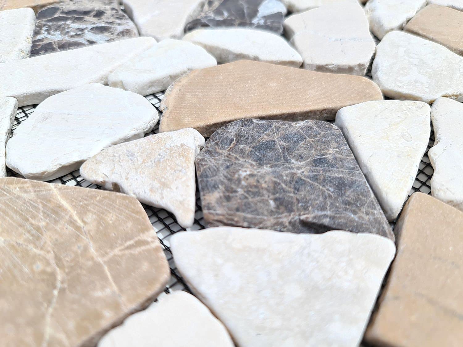 Piastrelle a mosaico in marmo naturale, beige, marrone, ciot CastanaoCream, per pavimenti, pareti, bagno, doccia, cucina, specchio, rivestimento, vasca da bagno, mosaico