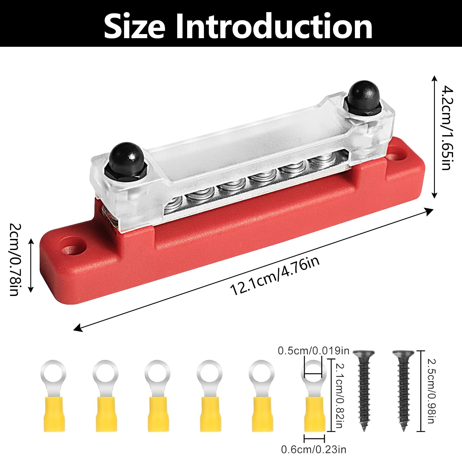 Barre de Distribution 12V-48V DC - 150A avec Boulons M6/M4 - Pour Voiture/Bateau/Yacht - Rail Alimentaton Haute Puissance (Rouge)