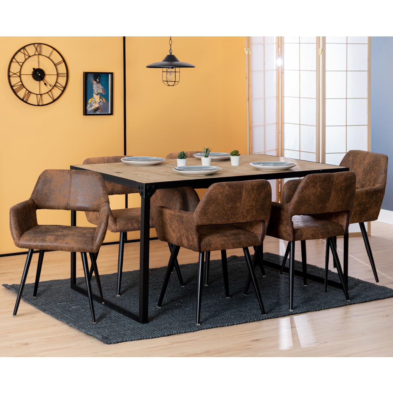 MEUBLE Cosy Juego de 2 Sillas de Comedor Vintage Retro Sillón Tapizado en Gamuza con Reposabrazos Patas Metálicas para Cocina Salón