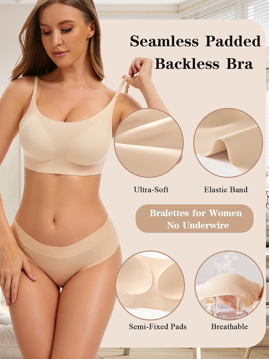 Low Back Bra - Padded Bralette Seamless Bras for Women No Underwire Scoop Neck Convertible Straps Halter Backless Bras - Image 4