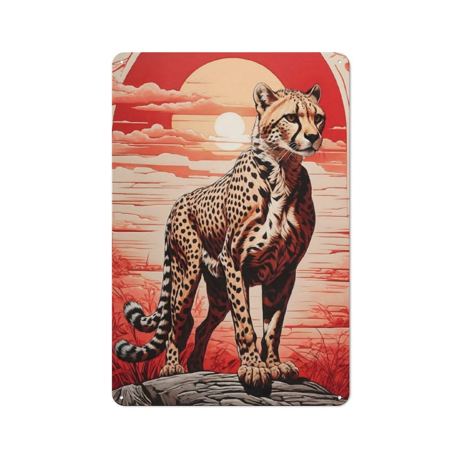 Metal Wall Sign 30x20cm Featuring Cheetah for Living Room Wall, for Metal Sign Collectors, for Garage And Workshop Walls