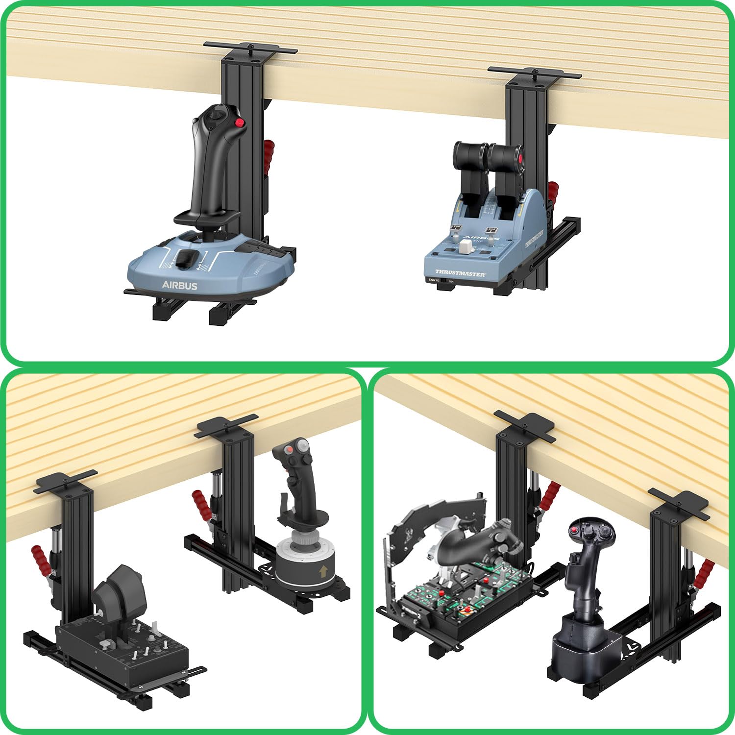 JUYEER Ensemble de 2 supports de bureau universels compatibles avec Logitech x52 / x52 Pro / x56 / x56 Rhino/warthog a10c & Throttle/winwinwing Orion/t.1600m FCS/TCA Officer Pack Airbus