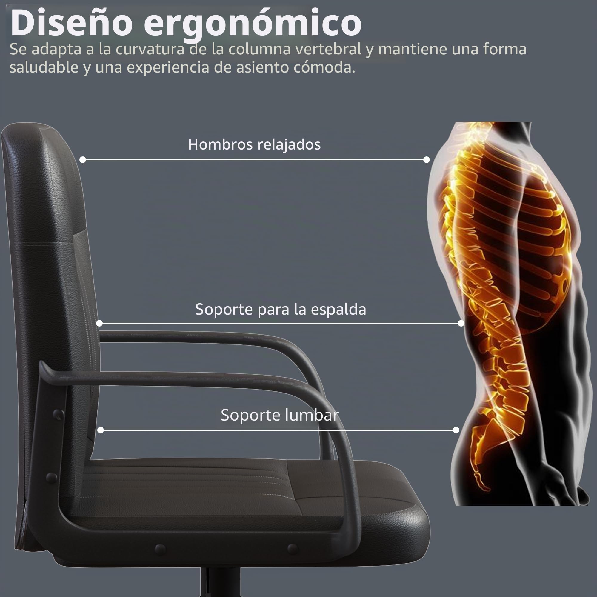 Vida Designs Morton - Silla de Oficina ejecutiva de Cuero de Altura Ajustable con Brazos y Ruedas para Trabajo en casa y Estudio (Negro)