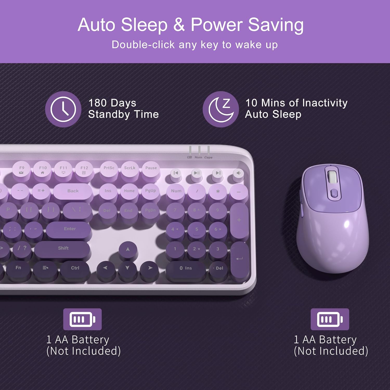 Image showing the battery compartments for both the MageGee V920 keyboard and mouse, indicating where to insert AA batteries.
