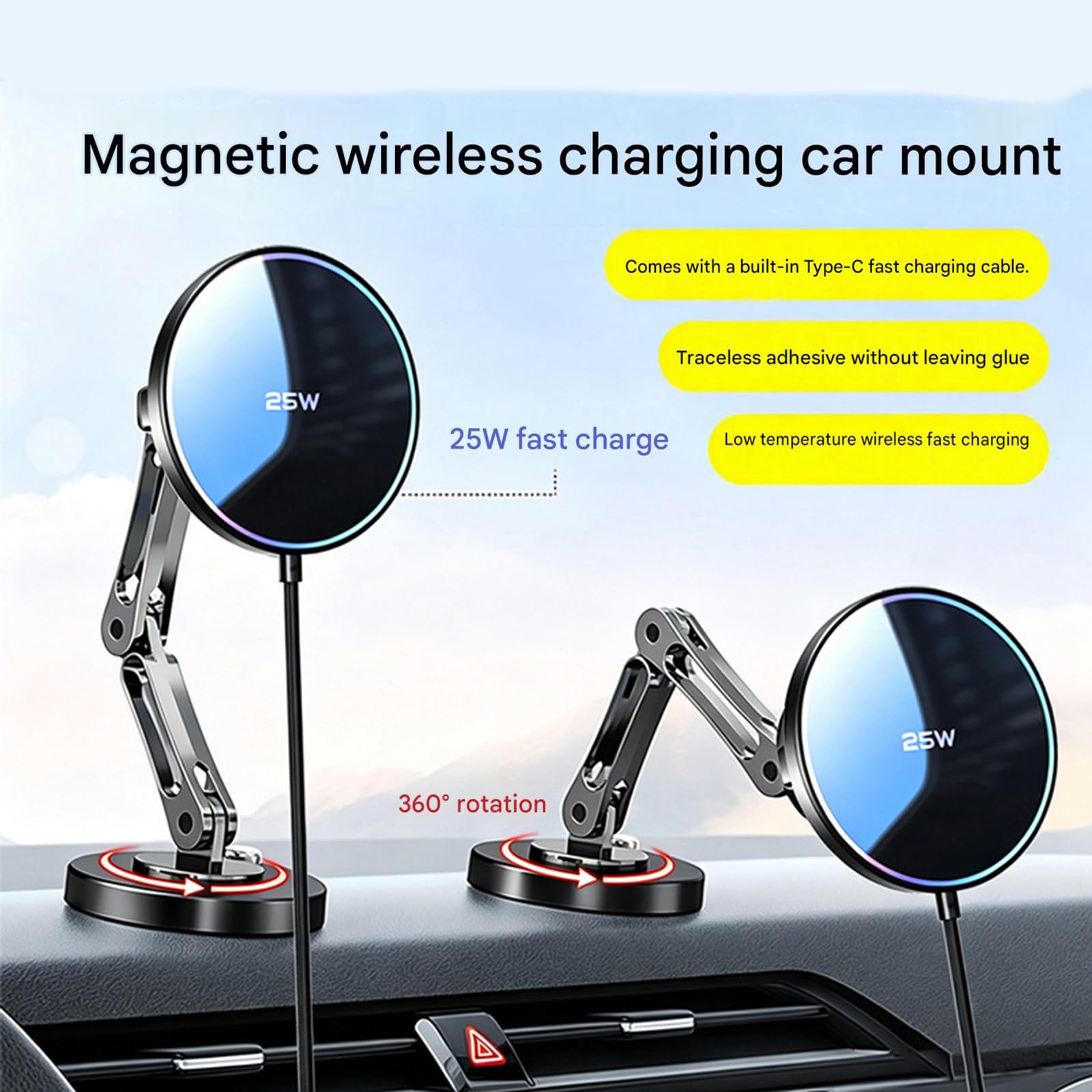 Soporte de carga magnético inalámbrico para coche con 25 W de