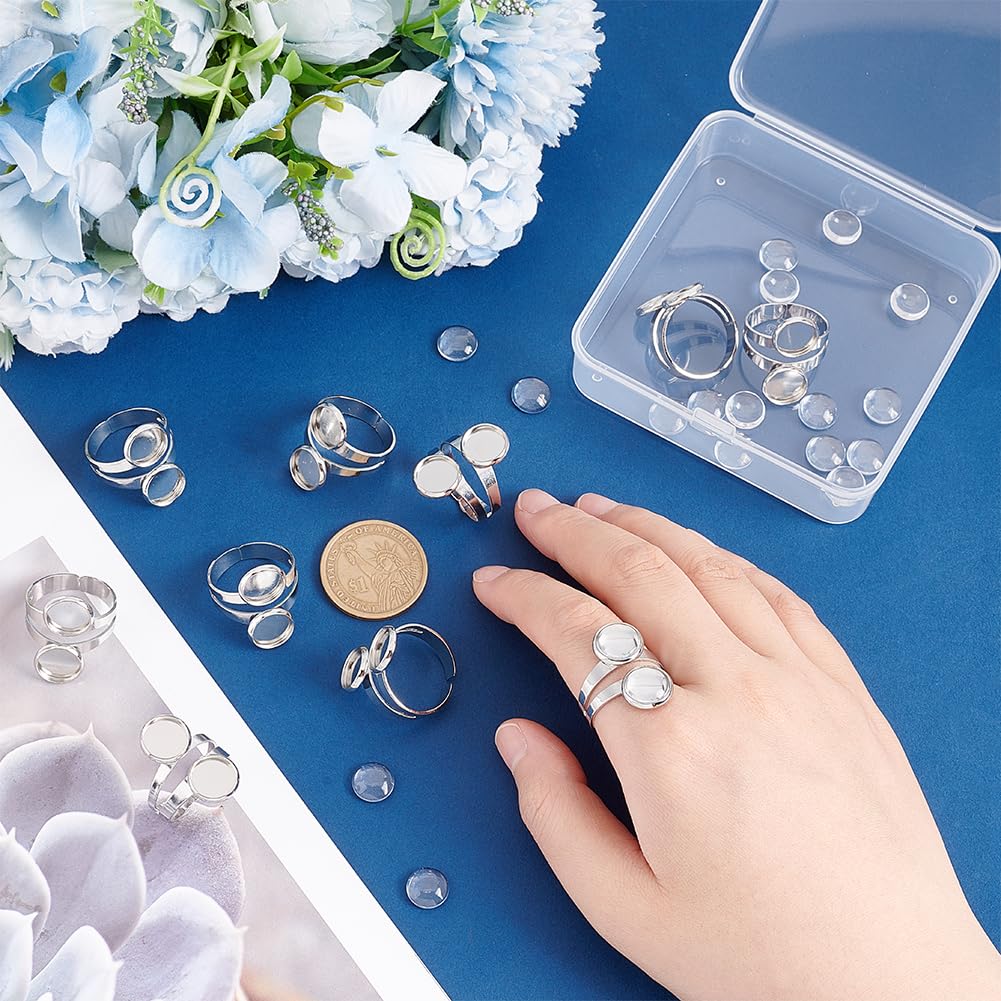 50 Bagues Cabochon En Acier Inoxydable - Supports Ronds Vierges 12mm, Réglables, Pour Création De Bijoux DIY Et Customisation