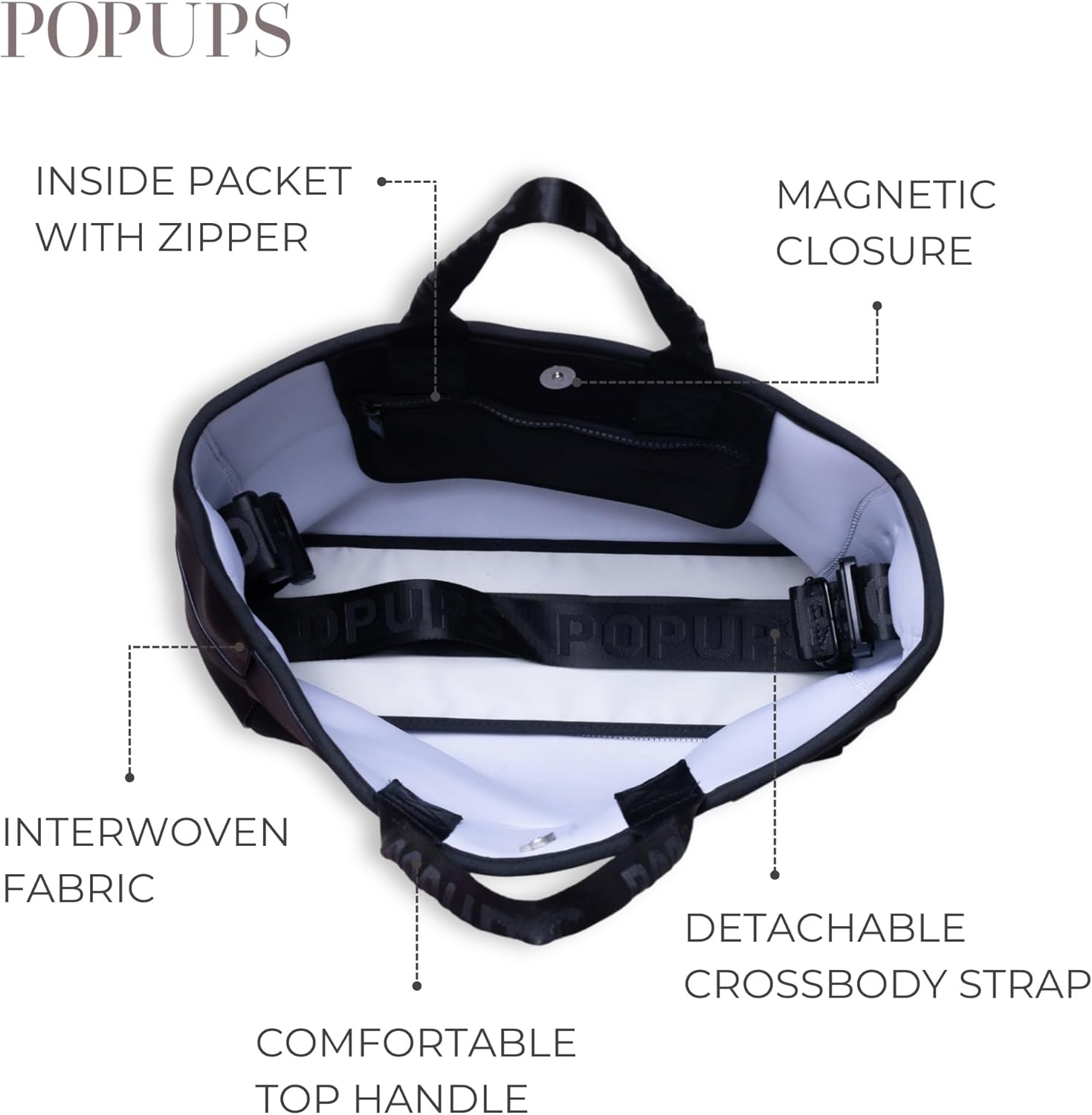 POPUPS Interwoven Large Neoprene Foldable Tote Bag, Weekender Bag for Women - Travel Crossbody Purse