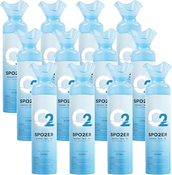 SPOZER Portable Oxygen Can 12 Pack, 10 Liter 97% Pure O2 | Leak-Proof Mask Compact & Portable For Athletes, High Altitude, Exercise Recovery & Travel