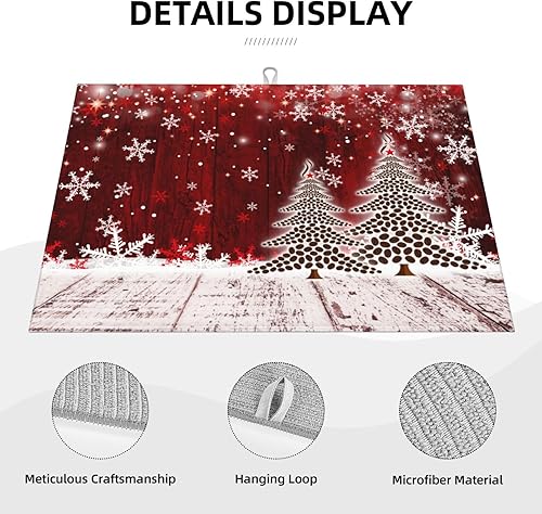 Miniatura 3 de Tapete de secado de platos, árbol de Navidad, copo de nieve, para encimera de cocina, absorbente, 18 x 24 pulgadas, placa de microfibra para platos