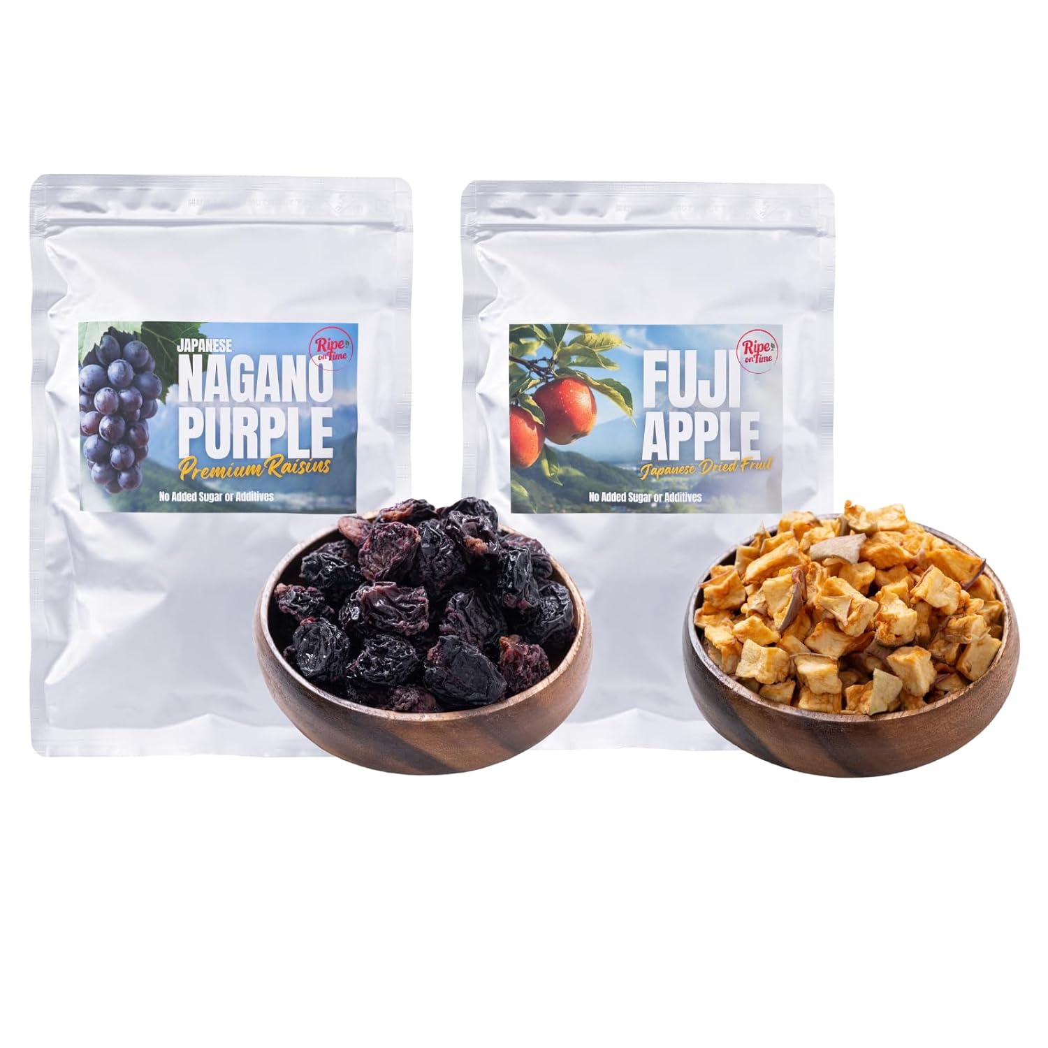 Ripe on Time Luxury Japanese Dried Fruit Gift Set - Rare Nagano Purple Raisins & Diced Fuji Apples (The Premium Collection) - Seedless, Elegant Sweetness, No Sugar Added, Vegan Snack for Wine