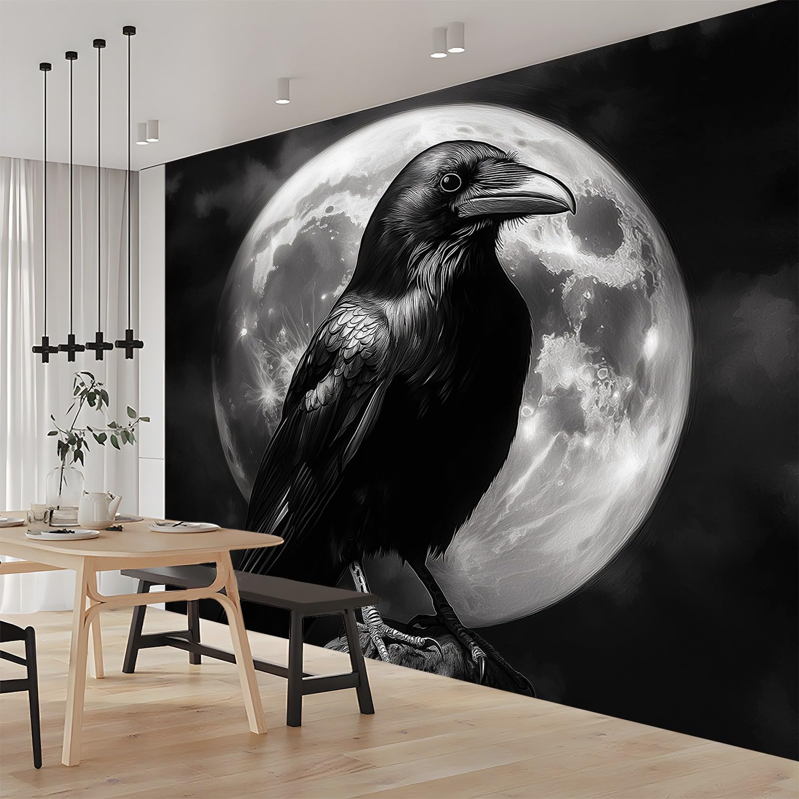 Panoramiczna tapeta ombre gotycki styl ptaki czarny szary 200 x 140 cm (szer. x wys.), gigantyczny plakat ścienny 3D nowoczesna tapeta dekoracja ścienna salon sypialnia sypialnia sypialnia biuro