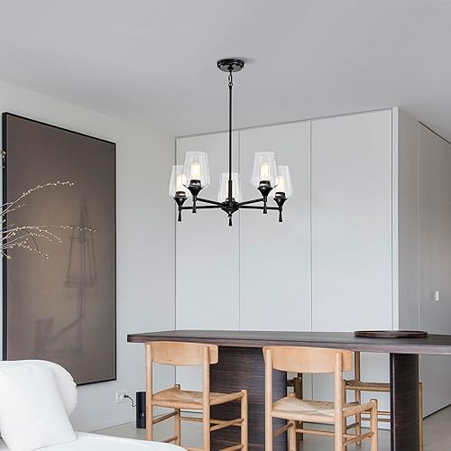 Miniatura 3 de Edvivi Arlo - Candelabro negro mate con pantallas de copa de vino transparente, 5 luces modernas colgantes industriales para isla de cocina, luces