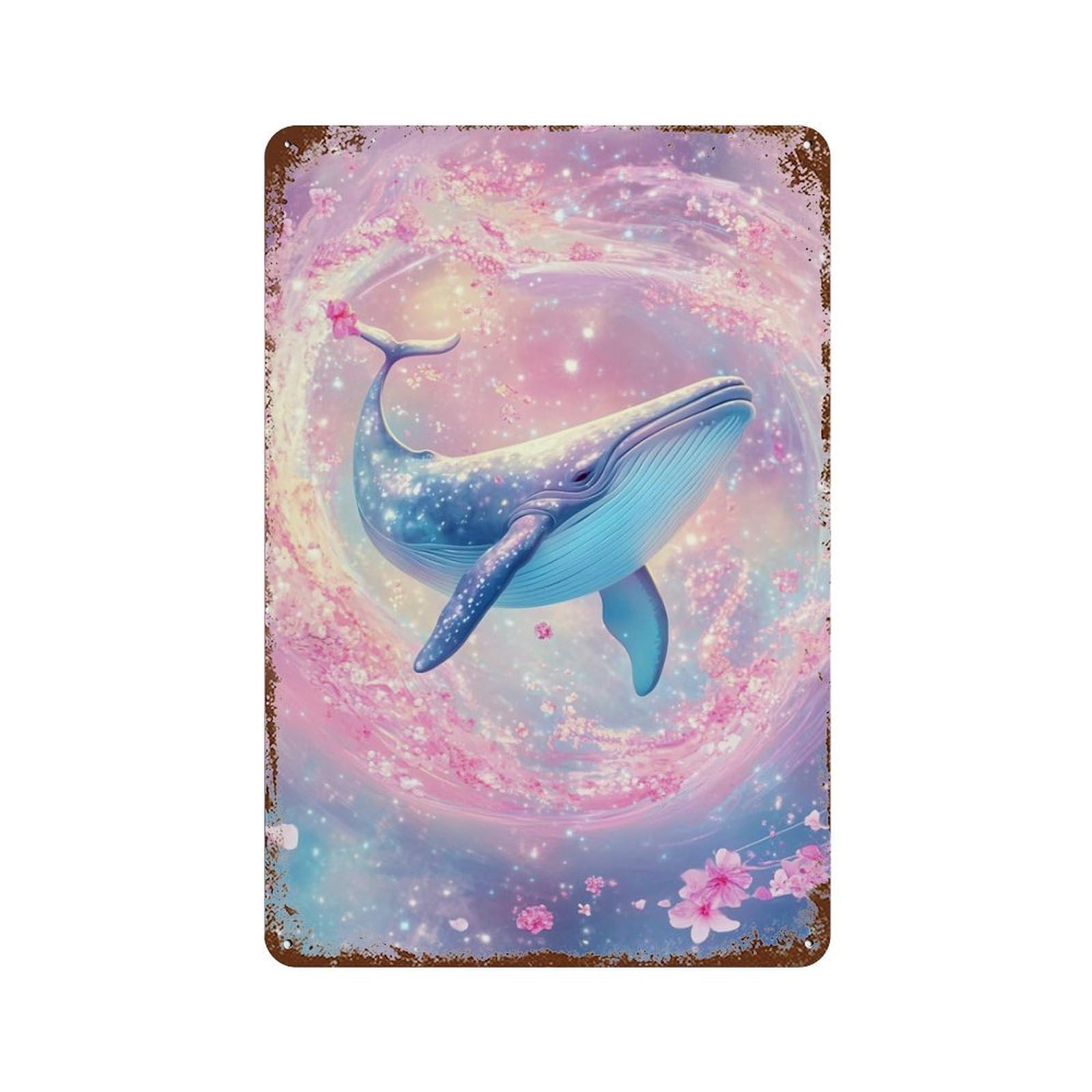 Whale in Fantasy Galaxy Aged Metal Wall Plaque 11.8"x7.9", for Basement, Hobby Room And Garage Decor, Rustic Home Decor