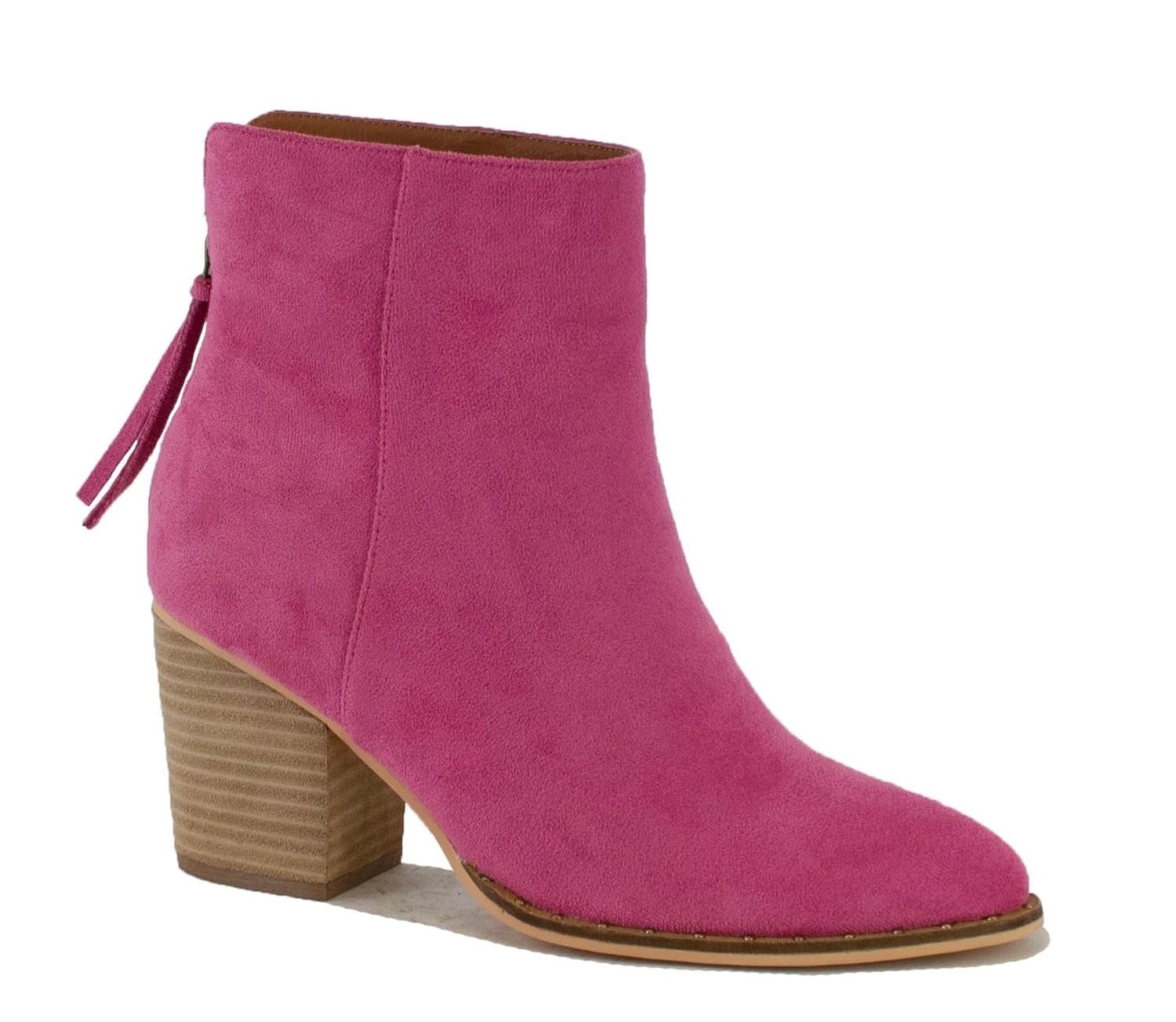Womens Suede Ankle Booties Western Cowboy Boots Cowgirl Boots Pointed Toe Boots Stacked Block Heel Boots