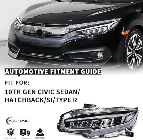 Miniatura 8 de Archaic Faros delanteros para Honda Civic 2016-2022 de 10 generación, lámpara de cabeza LED con señal de giro secuencial para Civic