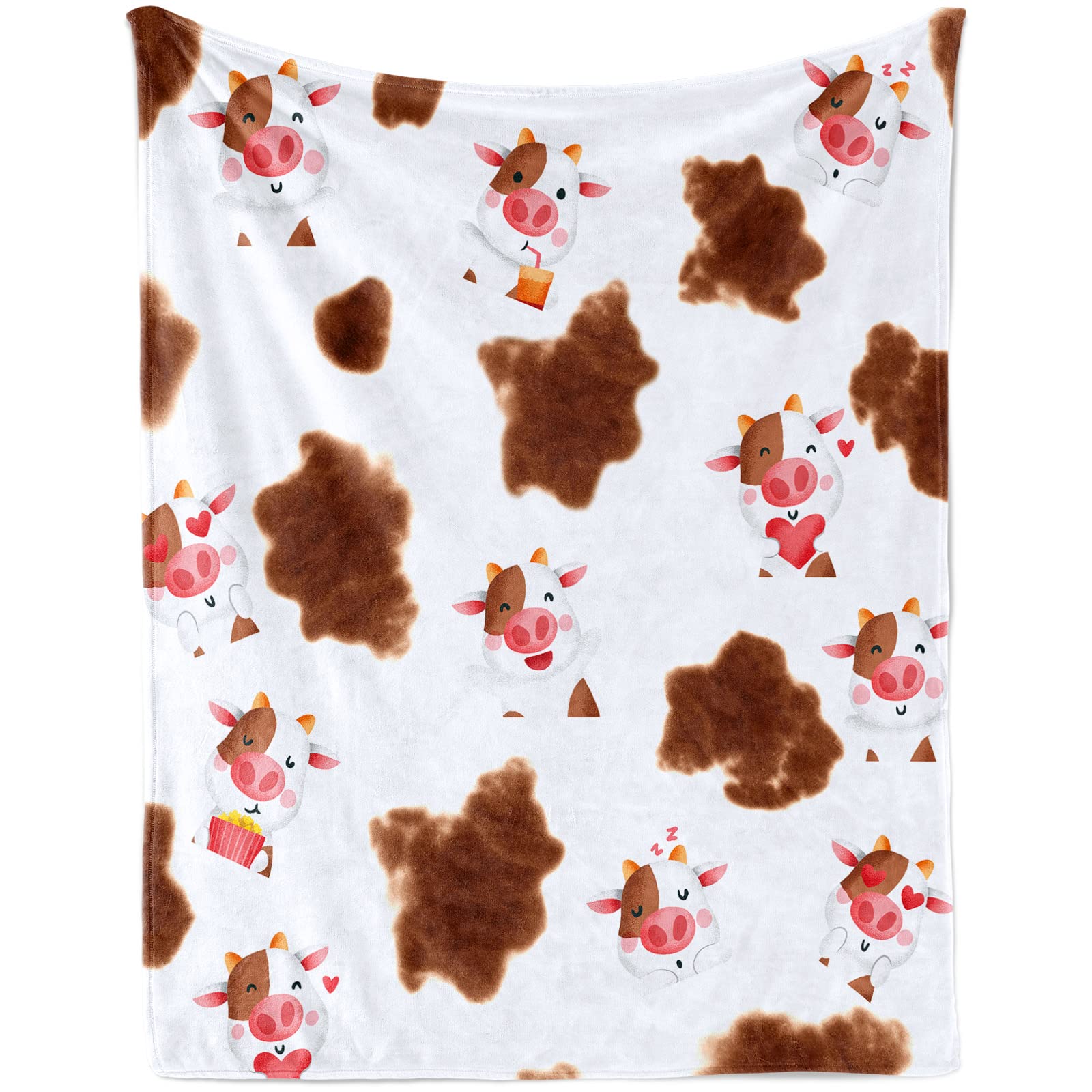 Lingqiang Cow Print Baby Blanket , Cute Brown Cartoon Cow Print Soft Plush Flannel Blanket for Crib Nursery, Cozy Warm Cow Print Fluffy Throw Blanket Gift for Newborn and Toddler, 100 x 130 cm — image 1